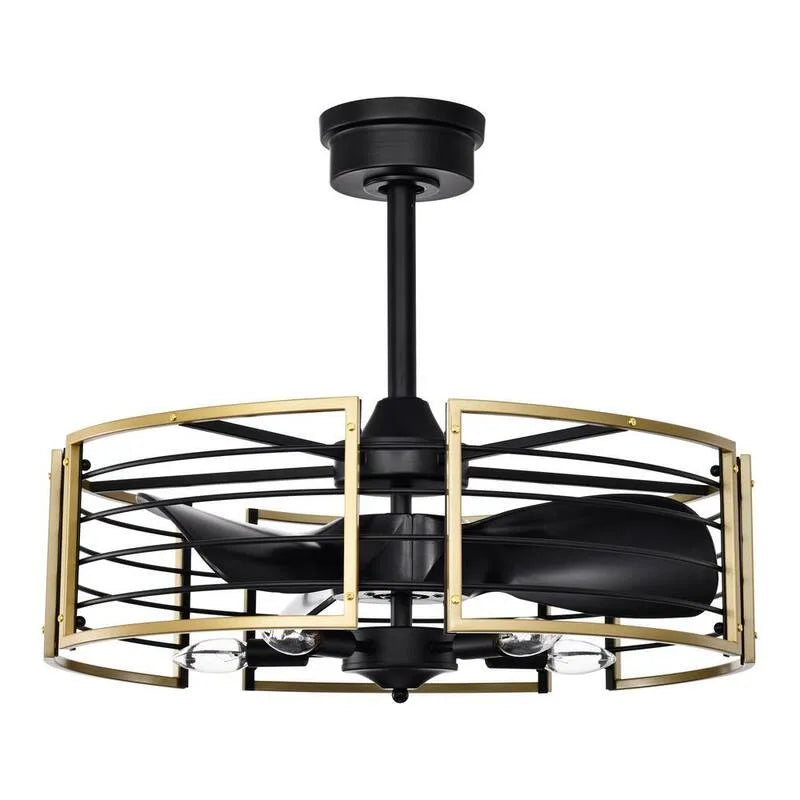 5-éclairage Ventilateur de plafond 5 lumière, 24 po, Télécommande, Veit, Intérieur, Noir mat, Or, 24 in