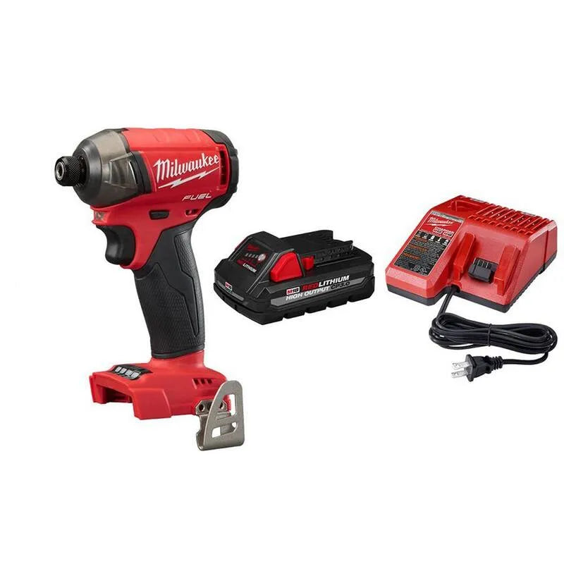 Milwaukee 3. 0Ah, conception sans fil, 18V, 1/4 po, pilote d'impact hexagonal avec batterie 3. 0Ah et chargeur, M18, sans brosse, 4 in, 3.0Ah