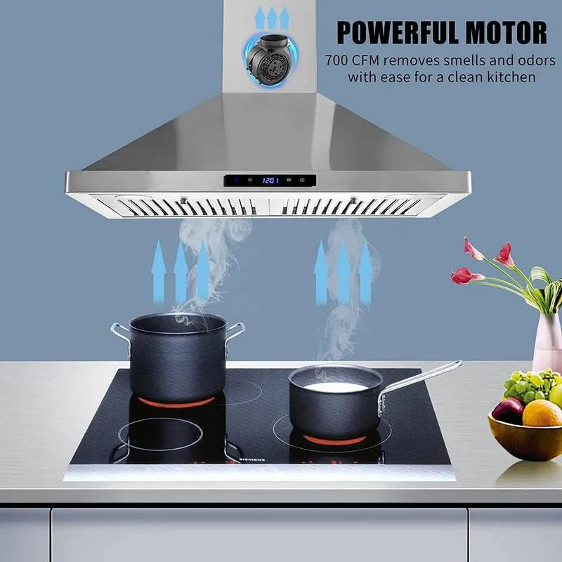 Hotte aspirante, Hotte de série 700CFM, 30 po, Acier inoxydable, Montable au mur, Installation intégrée, 3Speed, Verre trempé, 30 in, Livraison, Hottes murales