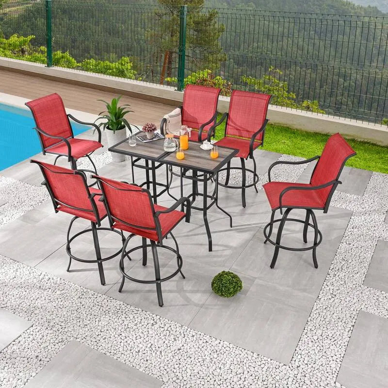 8 pièces Ensemble de salle à manger extérieure, 8 pièces en métal hauteur de barre, Noir, Ensembles repas de jardin