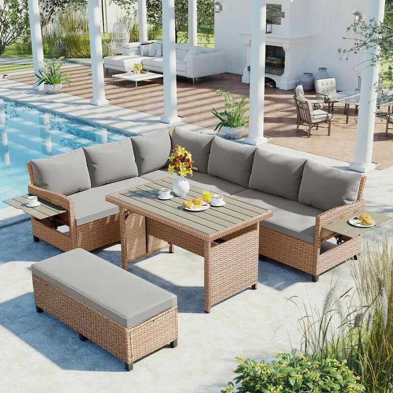 Canapé Sectionnel, Extérieur, Patio, Brun, Gris, Salon Sièges modulaires, Canapés d'extérieur