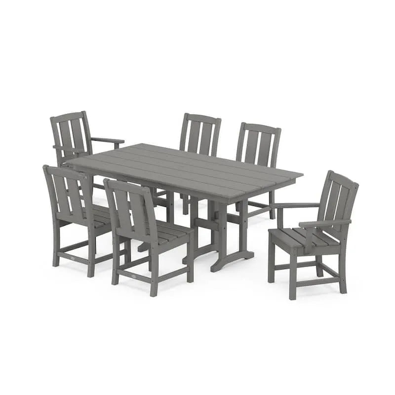 7 pièces Farmhouse en plastique rectangulaire extérieur Set 7 pièces, mission, gris