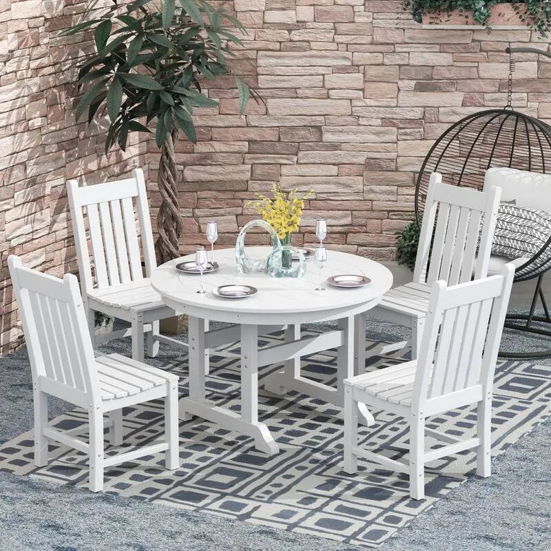 5 pièces Ensemble de repas extérieur en plastique HDPE rond 5 pièces, Hayes, blanc