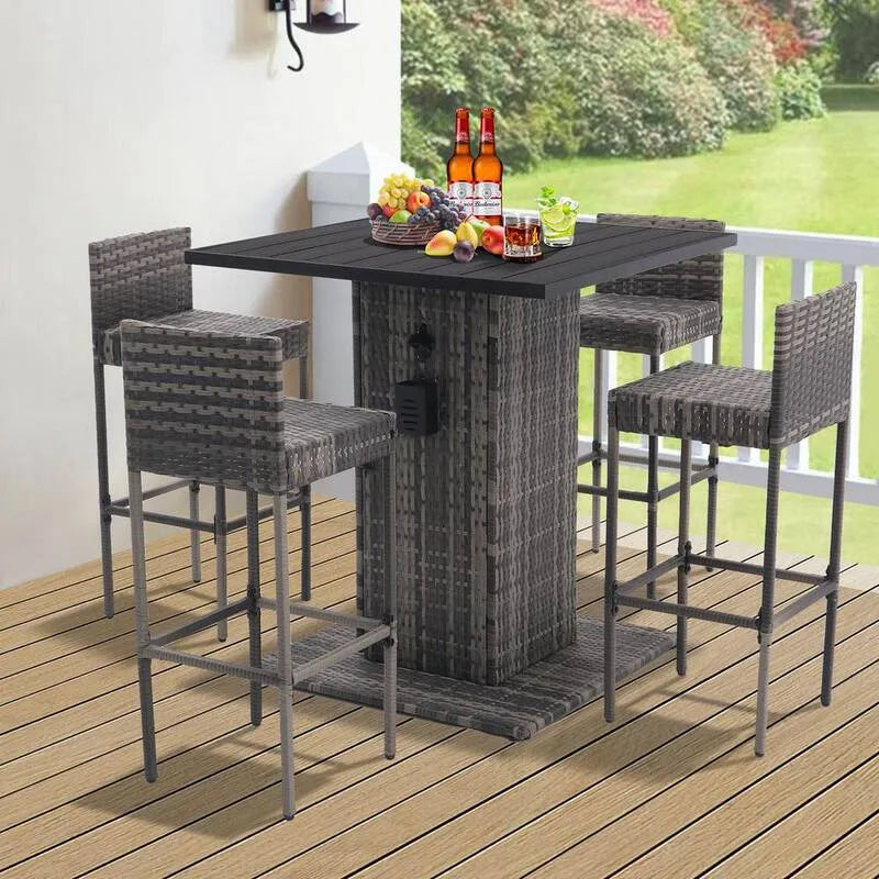 5 pièces Ensemble de repas en rotin à 5 pièces, jardin, piscine, jardin