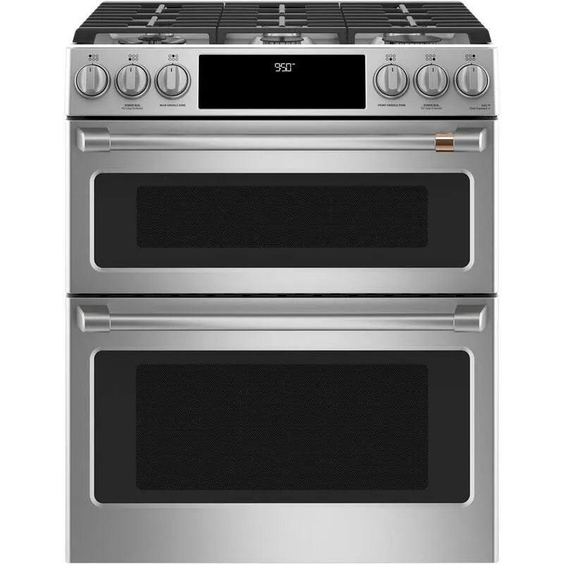 Cafe Slide-In Smart Double Four de la gamme double-Fuel, acier inoxydable, auto-nettoyage, cuisson convection, 30 po, 7, 0 pi cu., 30 in, 7.0 cu. ft