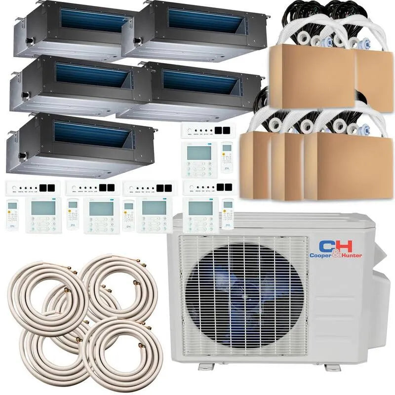 Mini système de partage sans conduit BTU 4, fonction de chaleur, 4 tonnes, 21. 5 TRÉS, 48000 BTU, 230V, 5 zones