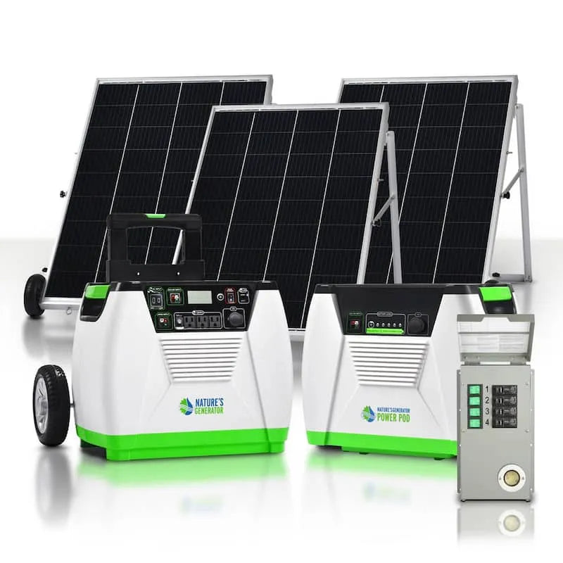 Générateur portable 1800-Watt/2880W, conception compacte et portable, Kit de transfert et 3 panneaux solaires