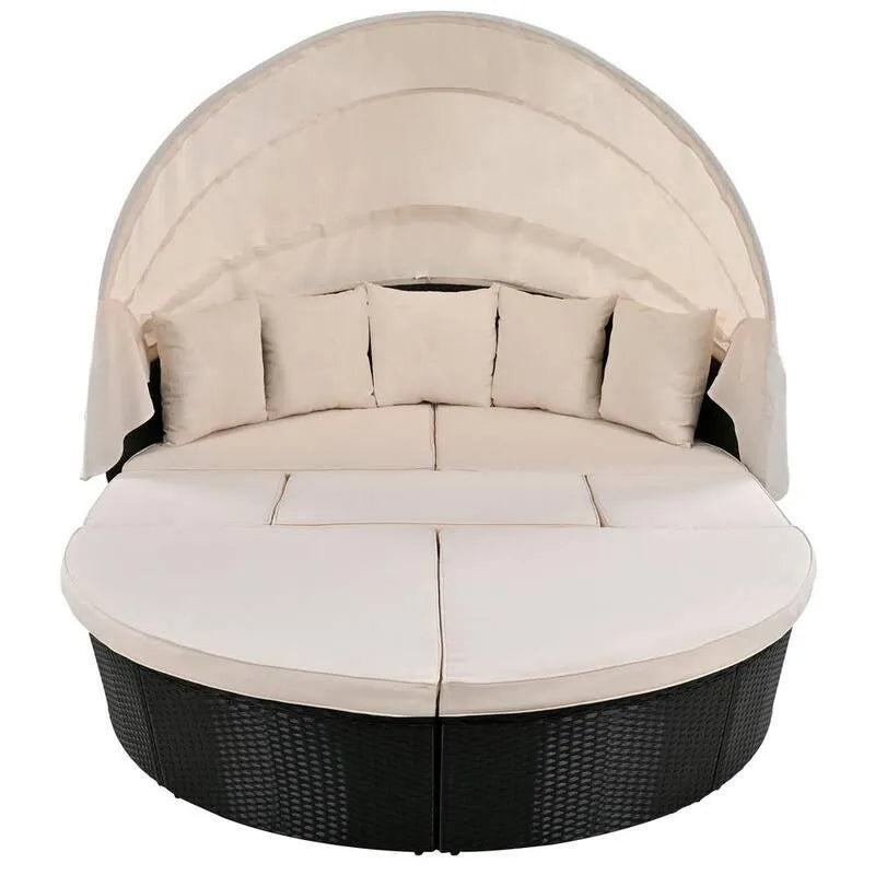 Canapé Sectionnel, Extérieur, Noir, Beige, Salon Sièges modulaires, Canapés d'extérieur