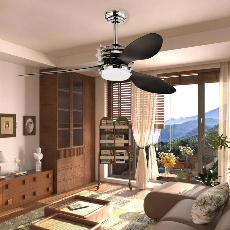 Ventilateur de plafond 6-vitesses, 52 po., Moteur DC, Intérieur, Chrome, Circulation d'air télécommandée, 52 in