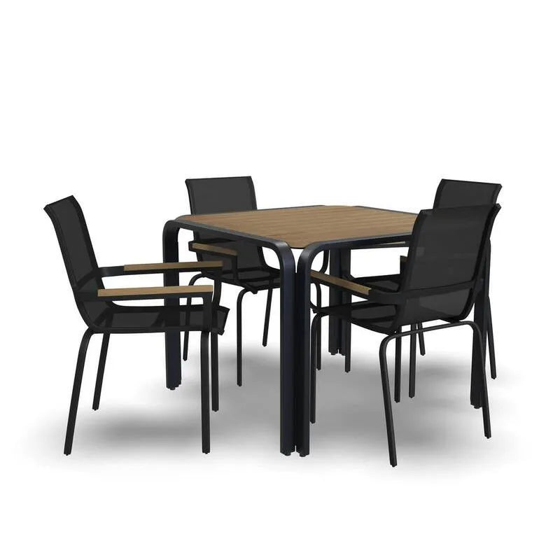 5 pièces Ensemble de repas extérieur en pièces, 5 pièces, comprenant une table et 4 chaises, Finn, bois