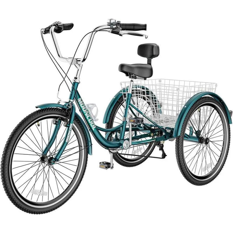 Tricycle 7 vitesses, 24 po, 3 roues de vélo adulte, roues de croisière vélos avec panier de fret pour les aînés, 24 in