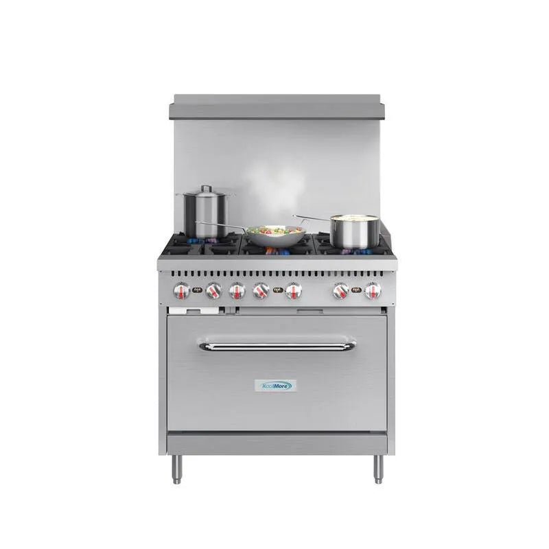 Gamme de gaz, 36 po, 6 brûleurs, conception commerciale-grade, gaz naturel, acier, 36 in