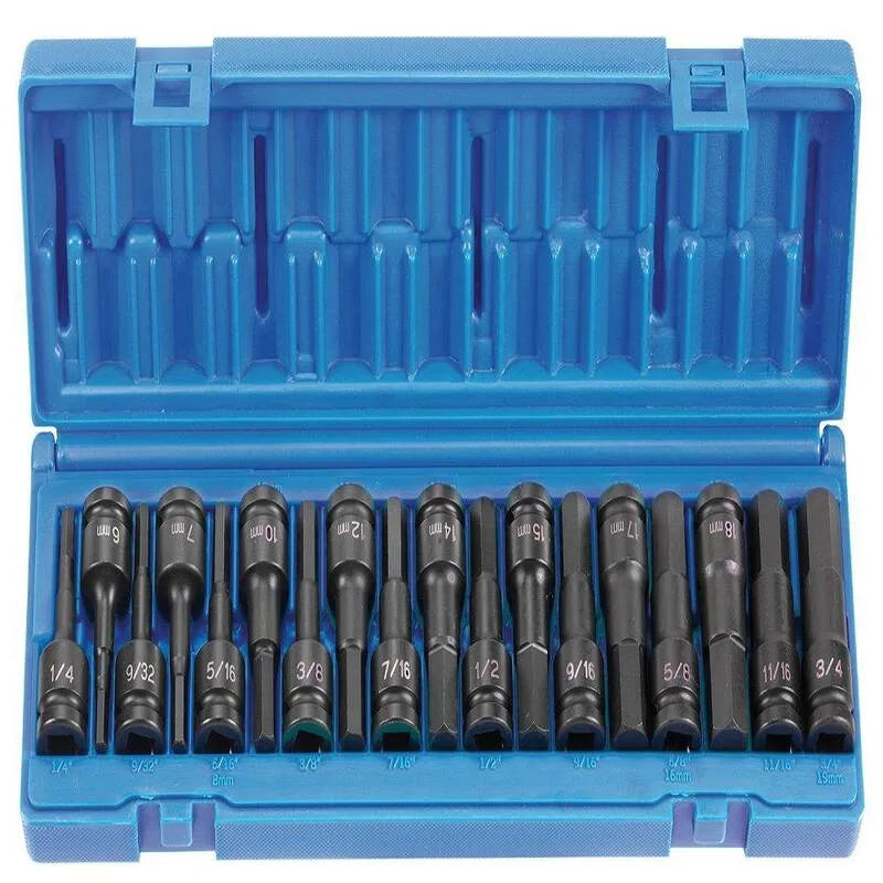 18 pièces 18-pice 1/2 po. Conduisez SAE/Metric Combo Hex Driver Set, 2 in