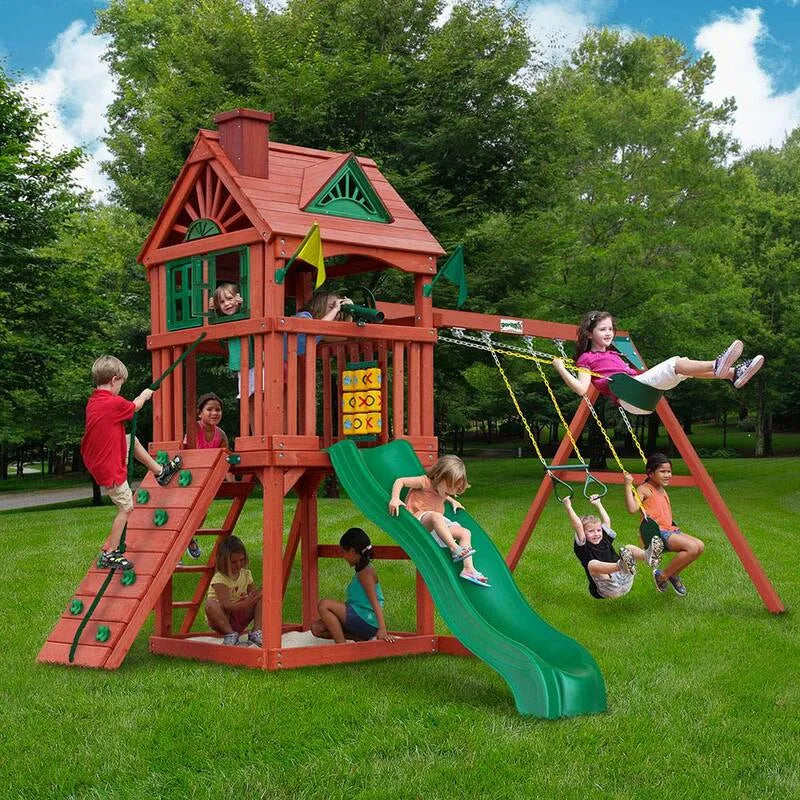 Set de balançoire, extérieur, bac à sable, mur de roche et accessoires de jeux de jardin