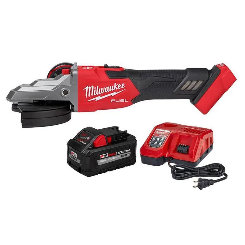 Milwaukee 18-Volt, 5 po, conception sans fil, tendeur à tête plate avec batterie 8, 0 Ah et chargeur, M18, sans brosse, 5 in, 8.0 Ah, Rouge, Meuleuses d'angle