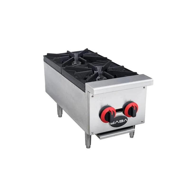 Plaque de cuisson commerciale de gaz, 12 po, 2 brûleurs, acier inoxydable, conception commerciale, 12 in