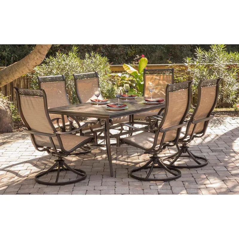 7 pièces Ensemble de salle à manger en aluminium, Monaco, Beige, Ensembles repas de jardin