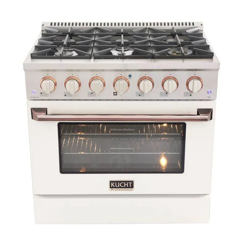 LP Prête à la double gamme de carburant, 36 po, 5, 2 pi, Convection, Blanc, Or, 36 in, 5.2 cu. ft