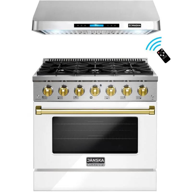 Gamme de gaz, 900 CFM, 36 po, 5, 2 pi, Cuisson Convection, Sous Cabinet, Blanc, 36 in, 5.2 cu. ft