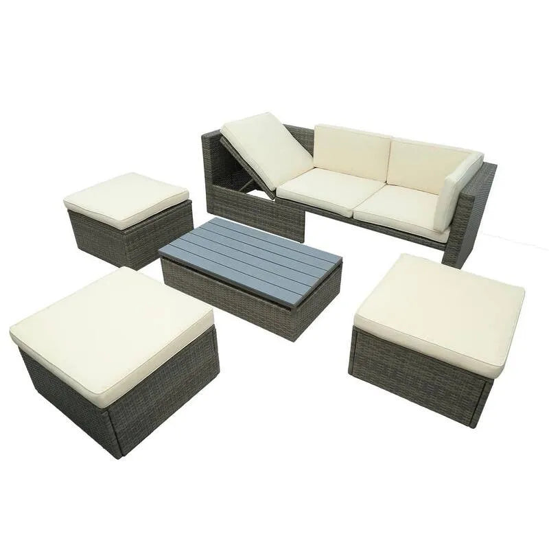 5 pièces Canapé ascenseur supérieur 5-pice, Ascenseur supérieur Table à café, Ottomans, Extérieur, Brun, Gris