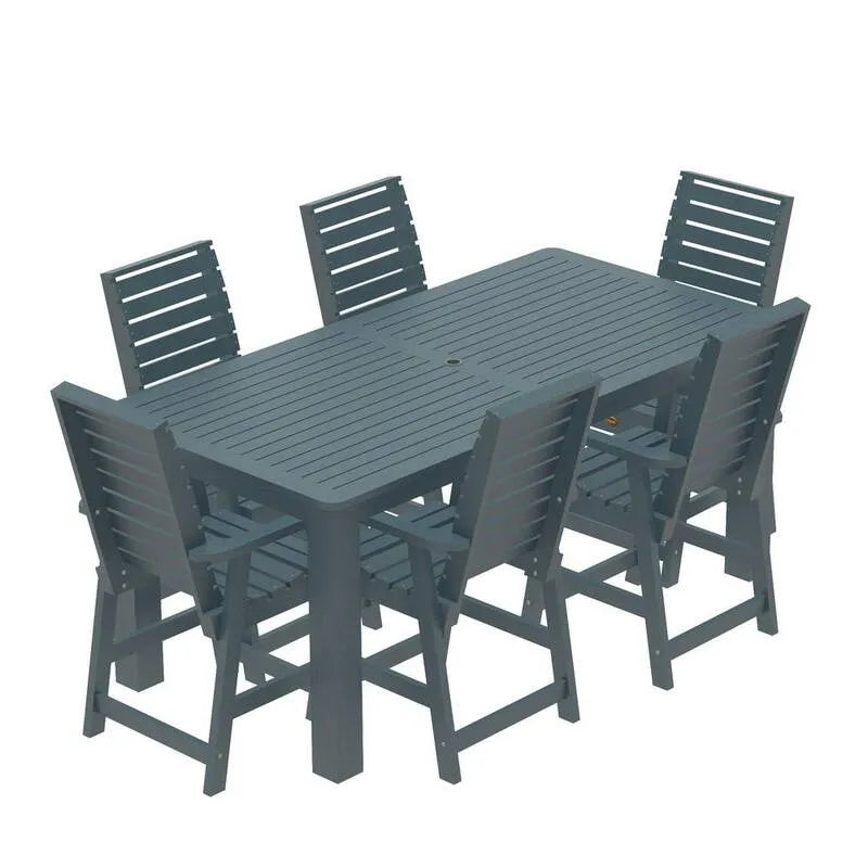 7 pièces Set de comptoir extérieur en plastique recyclé 7 pièces, Glennville, Noir, Ensembles repas de jardin