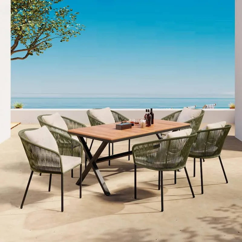 7 pièces Table à manger 7 pièces, extérieur, jardin, balcon, beige