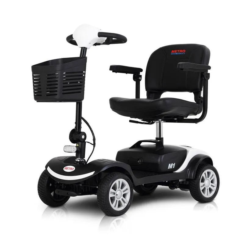 4-wheel 4 roues, Blanc, adapté aux adultes et aux personnes âgées, scooter électrique de voyage avec moteur 300-Watt, 4 roues compactes, conception compacte et portable