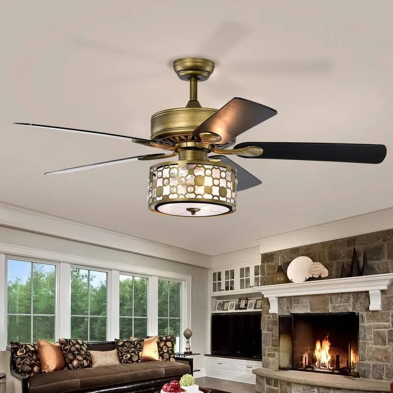 Ventilateur de plafond, télécommande, 52 po, 5 lames réversibles et moteur AC, intérieur, avec télécommande, 52 in