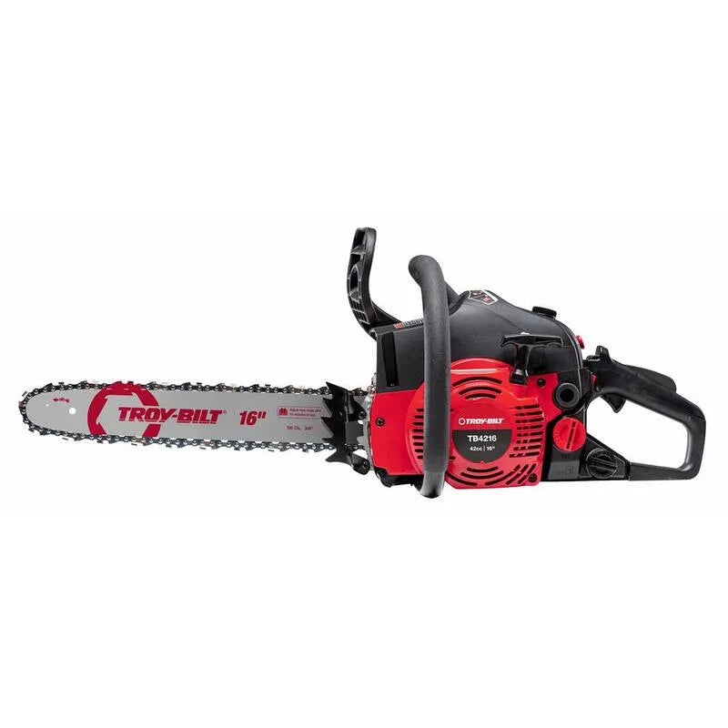 Troy-Bilt, 16 po 42 cc 2-Cycles Sciure de gaz légère avec huileuse à chaîne automatique, Rouge, Tronçonneuses, 16 in