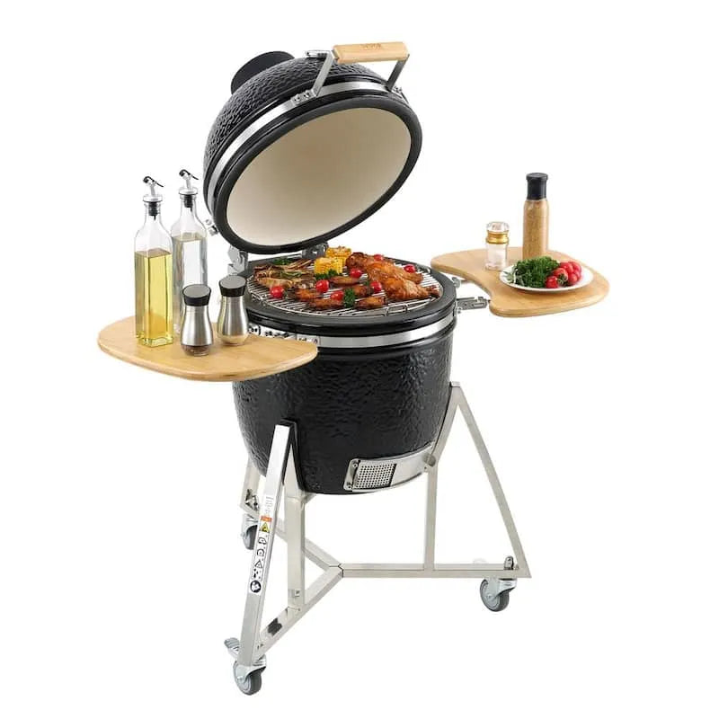 Barbecue en céramique Grill, 18 po, Design compact portable, Technologie de la céramique, Extérieur, Noir