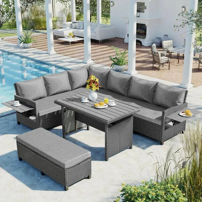 Canapé Sectionnel, Patio, Extérieur, Gris, Salon Sièges modulaires, Canapés d'extérieur