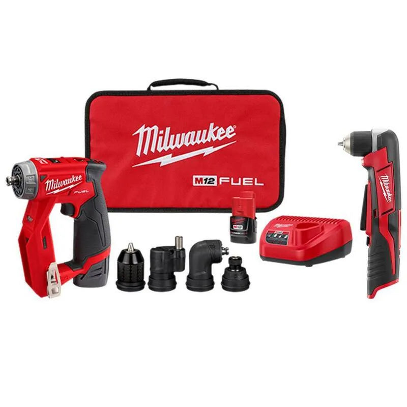 4-in-1 Kit de pilote de forage 4-en-1 de Milwaukee, 12V, 3/8 po, sans fil, M12, sans brosse, 8 in, Rouge, Forces à puissance