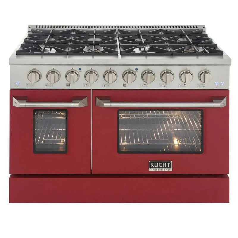 Double Four Double gamme de carburant, 48 po, 6, 7 pi, Acier inoxydable, Cuisine Convection, 48 in, 6.7 cu. ft, Rouge, gammes de carburant double four à deux gammes de carburant