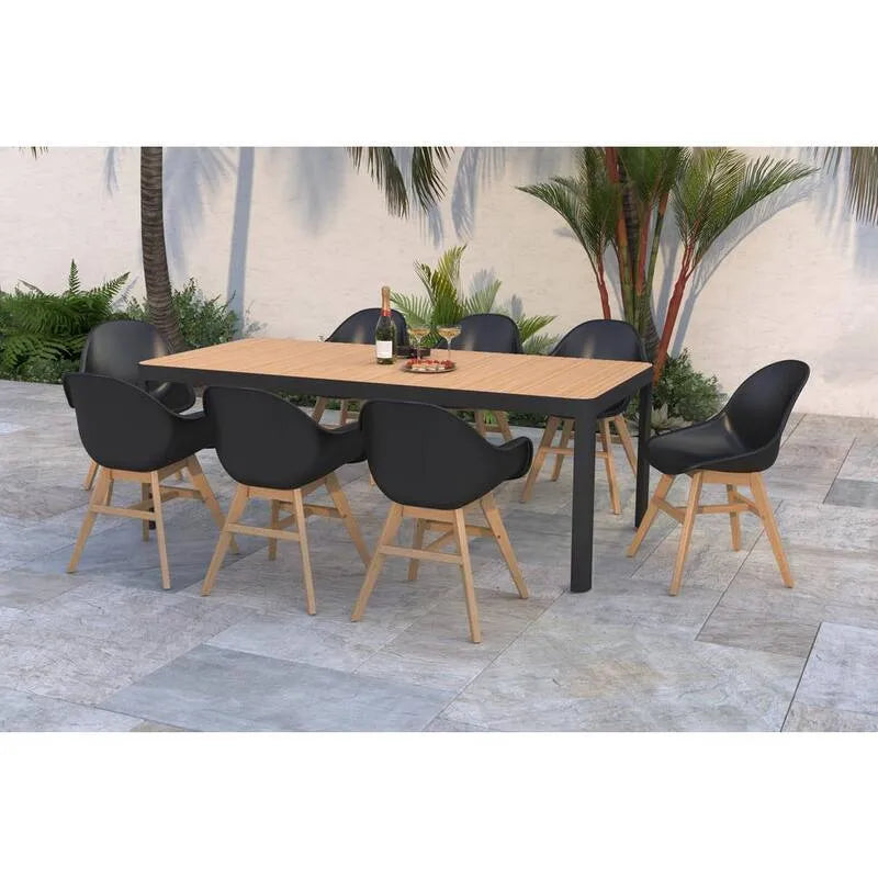 9 pièces Ensemble de repas extérieur en bois de teck FSC 9 pièces, Port