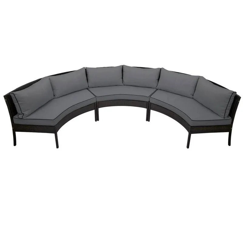 3 pièces Canapé, ensemble de section extérieure en 3 pièces avec résine tressée, coussins gris