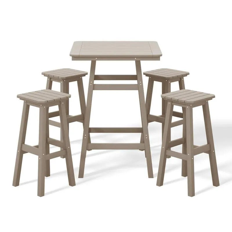5 pièces Patio carré de hauteur de bar Pub ensemble 5 pièces, bar-outils correspondants en bois battu, Laguna, extérieur