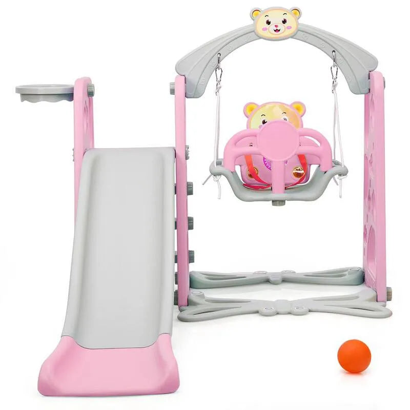 4-in-1 et rose de boule, 4-en-1 jeu de grimpeur et de balançoire, panier de basket-ball