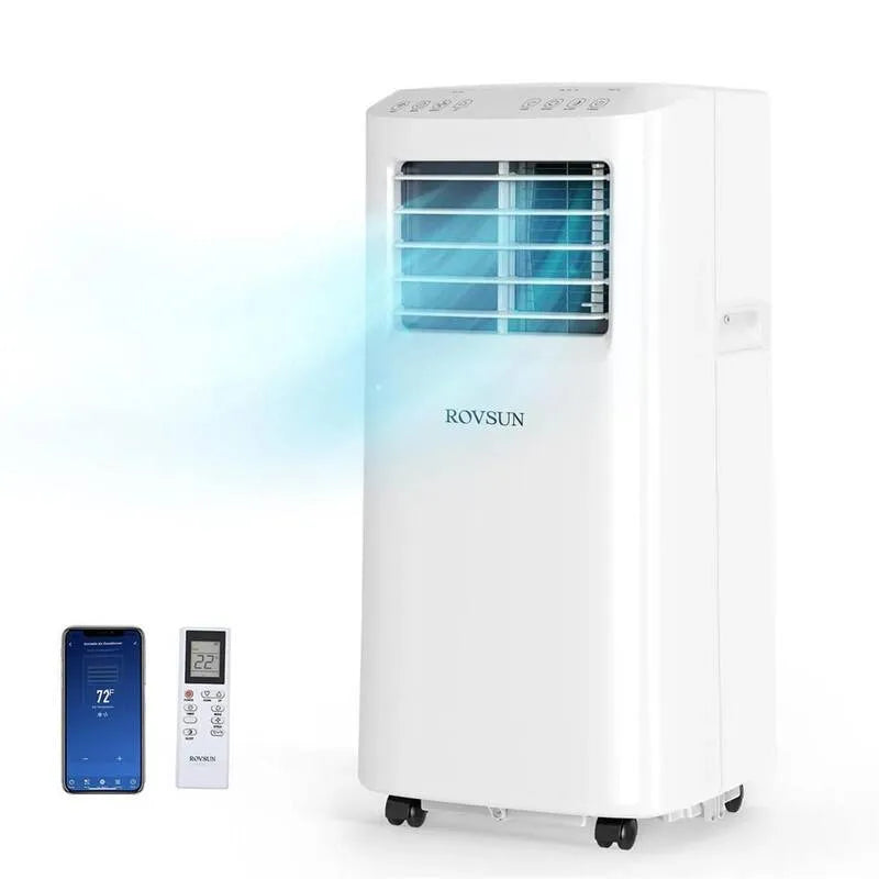 Climatiseur WIFI Portable, 5100 BTU, conception compacte et portable, avec déshumidificateur et télécommande en blanc, 200 pi. Ft