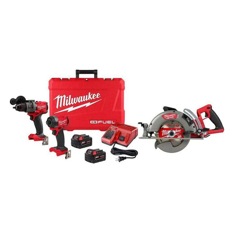 Kit de combo de perceuse et de pilote d'impact Milwaukee 18-V, conception sans fil, 7-1/4 po, scie circulaire, M18, sans brosse, 4 in