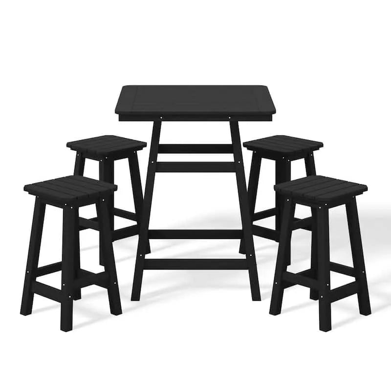 5 pièces Patio carré de comptoir hauteur ensemble bistrot 5 pièces, Barstoils assortis en noir, Laguna, extérieur