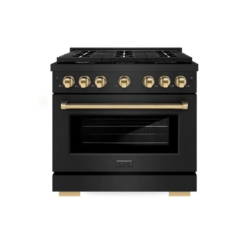Gamme de gaz 6-Burner, 36 po, acier inoxydable, cuisson convection, autographe, noir, or, 36 in