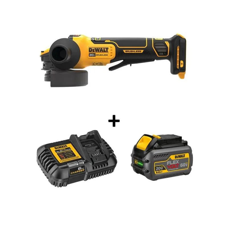 Kit batterie DEWALT 6. 0Ah, 20V, 5 po, meuleuse d'angle avec un ADVANTAGE FLEXVOLT et, sans fil de conception, sans pinceau, 5 in, 6.0Ah