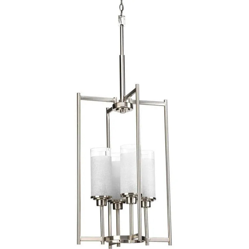 4-Light, Alexa, Collection Pinceau de nickel Pendentif en verre de lin blanc, nickel brossé