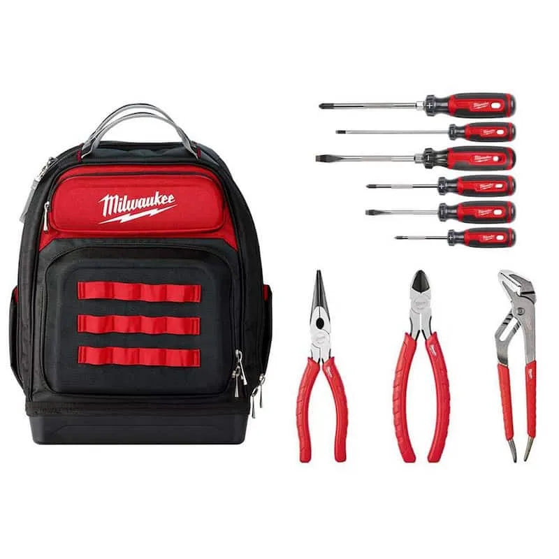 Milwaukee, ensemble tournevis multi-bits avec poignée de coussin avec 15 po. Sac à dos et kit de pinces pour Jobside Ultimate, 15 po., 15 in