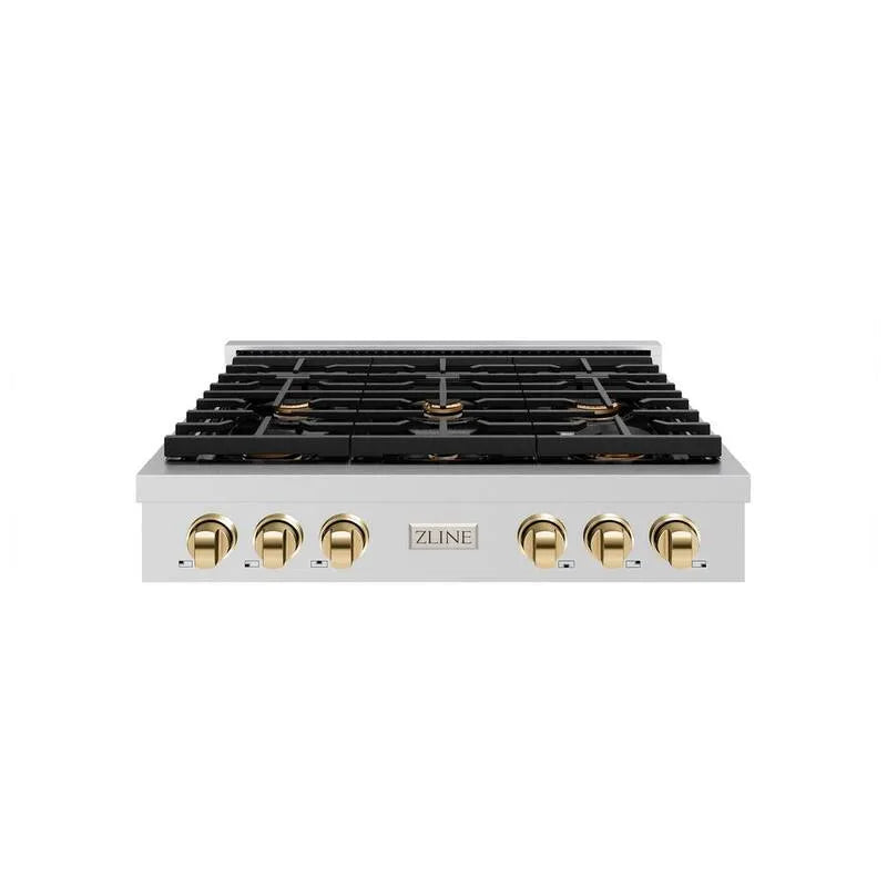 Cuisinière de porcelaine de brûleur 6-Burner, 36 po, acier inoxydable, autographe, or, 36 in