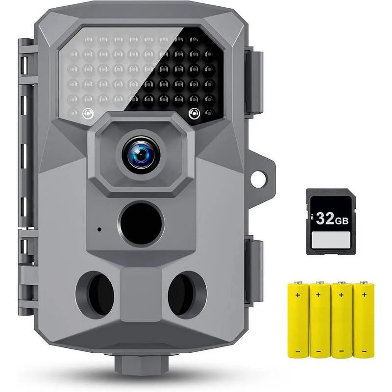 Caméra de chasse de sentier 48MP, 4K, IP66 étanche, mouvement activé, grand angle et sans LEDs de Glow en gris