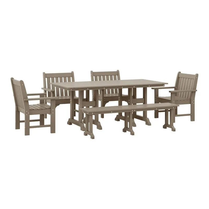 6 pièces Table de treillis en plastique extérieur Patio, Laguna, bois