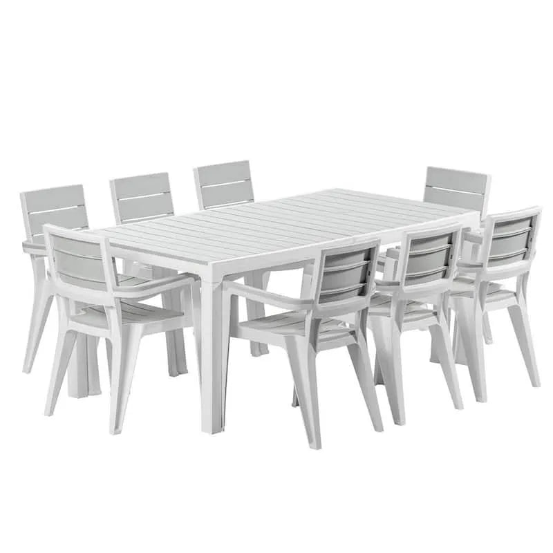 Table rectangulaire de siège 9 pièces, Madère, Intérieur, Extérieur, Blanc, Gris