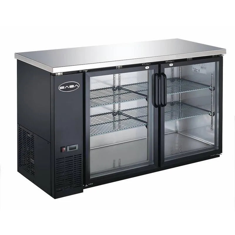 SABA, Réfrigérateur de refroidissement sous le dos commercial de 60 po avec portes en verre en acier inoxydable avec noir, Réfrigérateurs professionnels, 60 in, 15.8 cu. ft