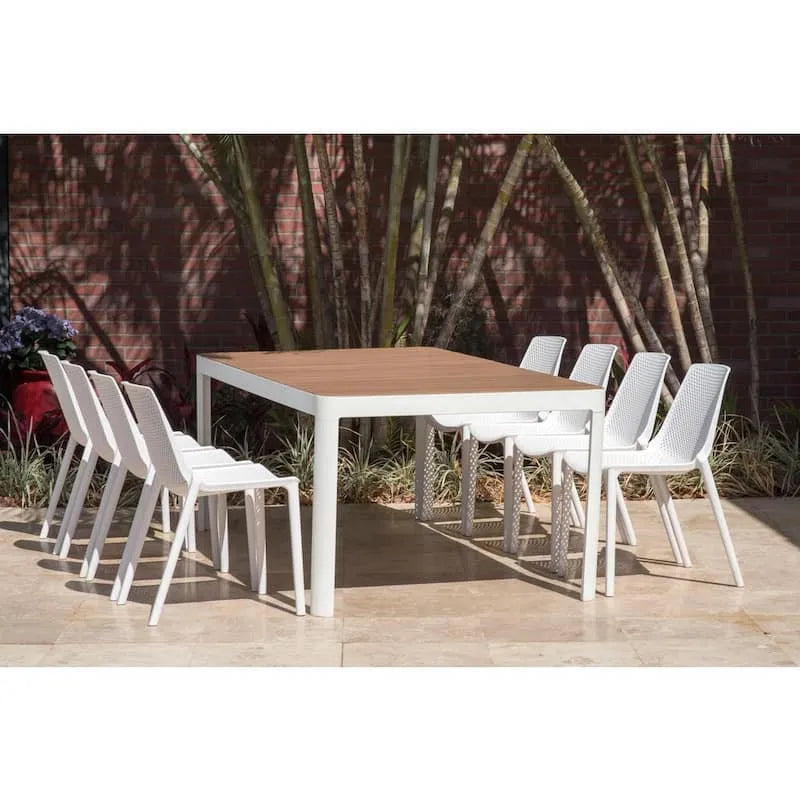 9 pièces Ensemble de repas en plastique rectangulaire patio 9 pièces, San, bois